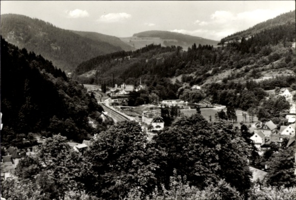 KP Mellenbach Glasbach w dolinie Schwarzatal w Turyngii, widok ogólny, widok na dolinę Schwarzatal