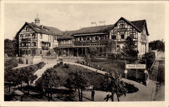 Postcard Bad Salzungen in Thuringia, Kurhotel Waeltz, Hotel Wälty, traditional architecture, gardens