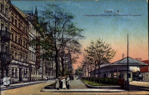 Ak Fürth in Mittelfranken Bayern, Ludwigsbahnhof Fürth Ost, Hornschuh Promenade