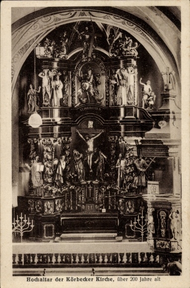 Ak Körbecke Möhnesee in Nordrhein Westfalen, Hochaltar der Körbecker Kirche, über 200 Jahre alt
