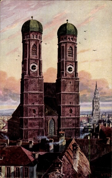 Artist Postcard Munich Bavaria, View of the Frauenkirche, WIRO No. 2163
