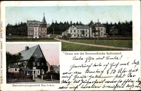 Ak Seifersdorf Dippoldiswalde im Osterzgebirge, Materialwarengeschäft Max Lohse, Villen