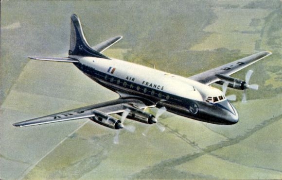 Postcard French passenger aircraft, Air France, Vickers Viscount