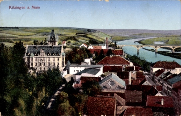 Postcard Kitzingen am Main Lower Franconia, city view, Main river, bridge, buildings