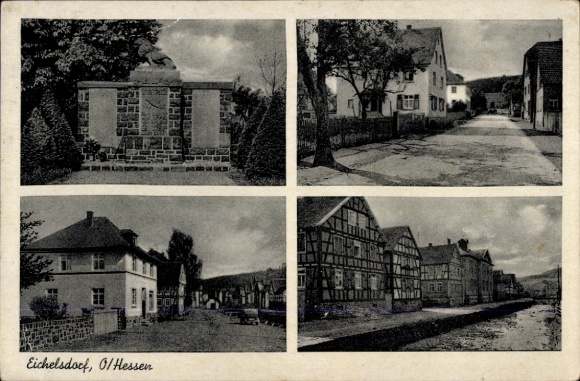 Postcard Eichelsdorf Nidda in Hesse, memorial, street area, half-timbered houses