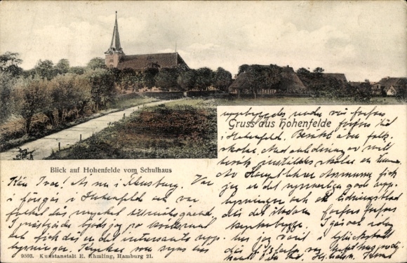 Postcard Hohenfelde Kreis Steinburg, view from the schoolhouse