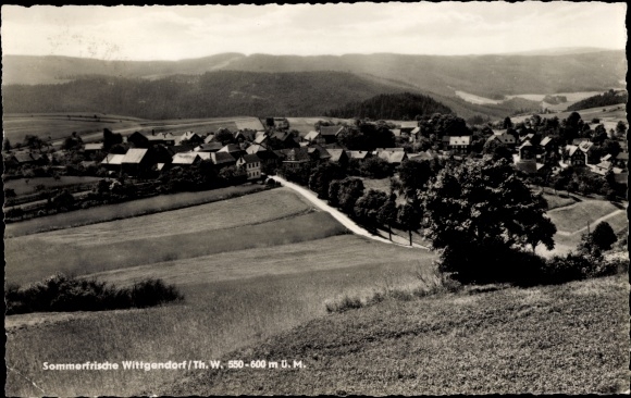 PC Wittgendorf Thuringia, panoramic view, village street, meadows