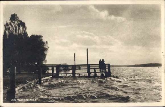 Postcard Schorfheide at Werbellinsee, footbridge, passers-by