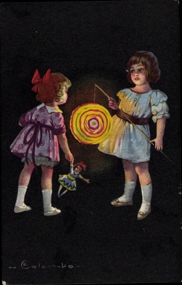 Artist PC Colombo, E., Two girls with toys