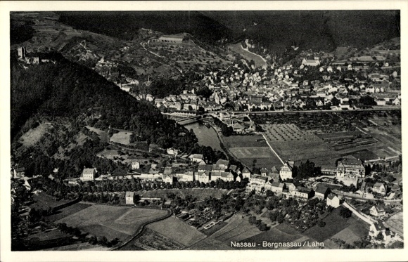 Postcard Bergnassau Nassau an der Lahn, aerial photograph