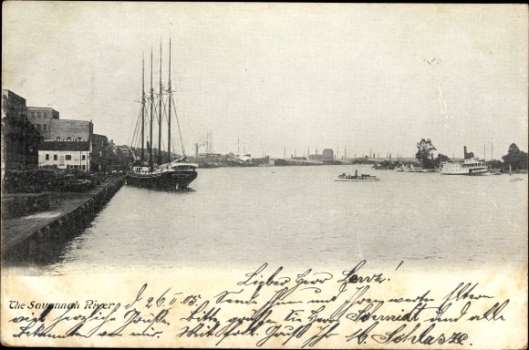Ak South Carolina USA, The Savannah River, Sailing Ship, Steamer
