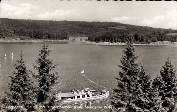 Postcard Langscheid am Sorpesee Sundern in Sauerland, youth hostel, Mendener Wiese