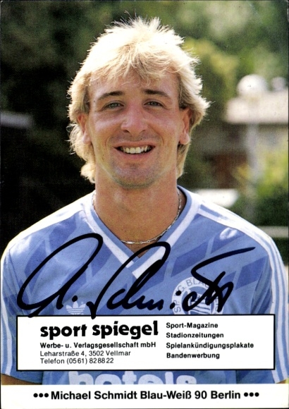 Autogrammkarte Fußballer Michael Schmidt, Blau Weiß 90 Berlin, Autogramm