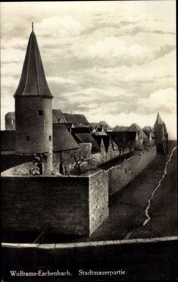 Ak Wolframs-Eschenbach in Beieren, stadsmuur, toren