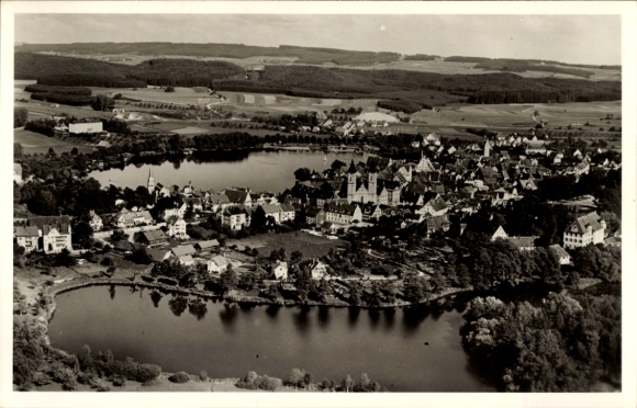 Postcard Waldsee in the Palatinate, aerial photograph