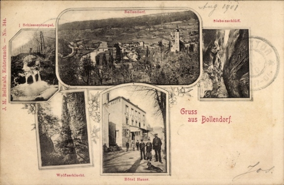 Postcard Bollendorf in the Eifel Palatinate, Wolfsschlucht, Hotel Hauer, total view