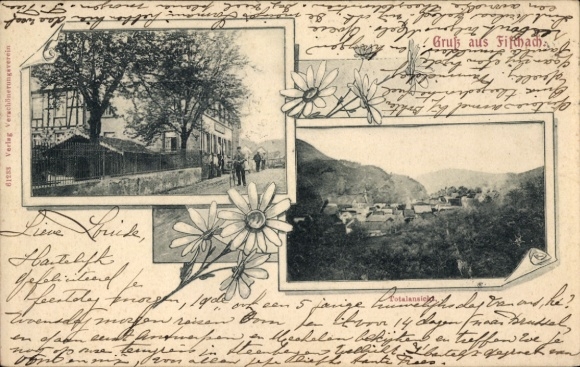 Postcard Fischach in Swabia, general view, inn