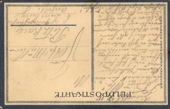 Artist Postcard Koken, Aenne, advertising, Bahlsen, soldier with Leibniz biscuits