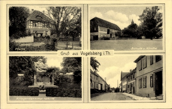 Vogelsberg Memorial in Thuringia, Lange Straße, school, church, parish, war memorial