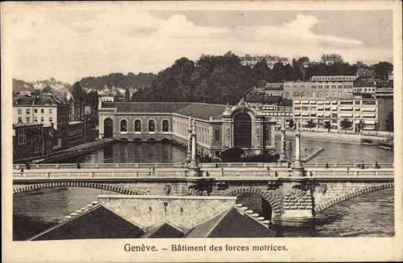 KP Genewa miasto Szwajcaria, Bâtiment des Forces Motrices, Rodan, most Coulouvrenière