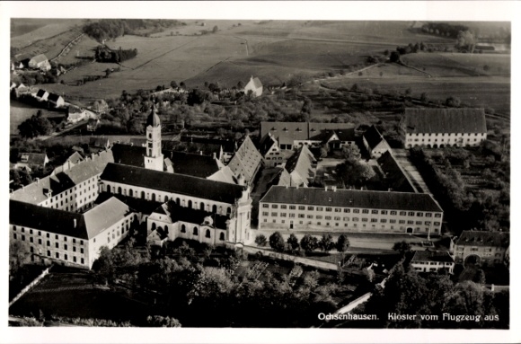 Postcard Ochsenhausen in Württemberg, aerial photograph, monastery