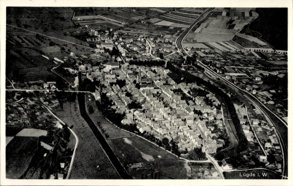 Postcard Lügde in the Weserbergland, aerial photograph