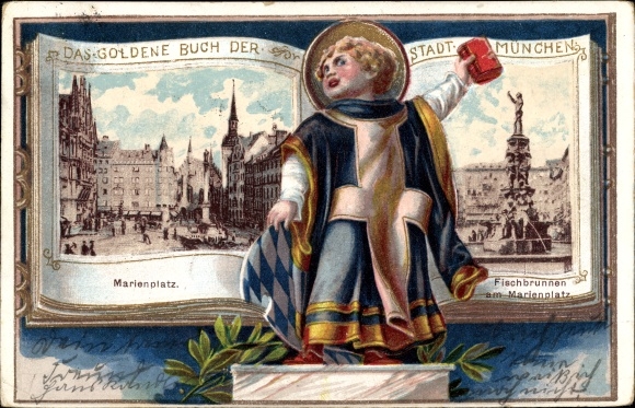 Präge Litho München, Buchform, Münchner Kindl, Marienplatz, Goldenes Buch