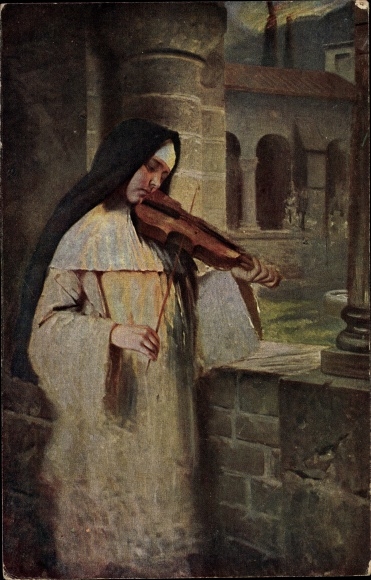 Artist Postcard Kaulbach, Hermann, Ave Maria, nun playing violin