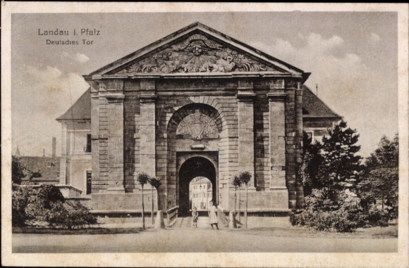 Postcard Landau in der Pfalz, German Gate, black and white photo