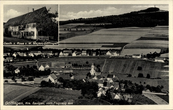 Ak Göffingen Unglingen in Württemberg, Luftaufnahme von  Gasthaus z. Rose, Landschaftsaufnahme