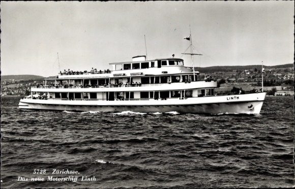 Ak Zürichsee Schweiz, het nieuwe motorschip Linth