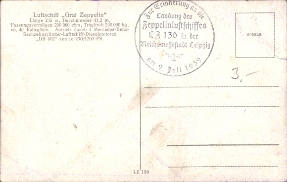 Postcard airship LZ 130 Graf Zeppelin, landing in Görlitz 1939