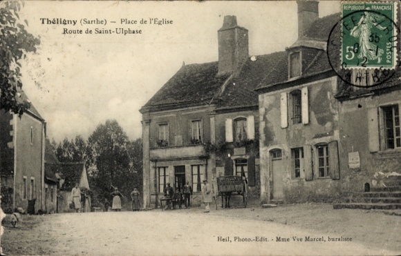 KP Théligny Sarthe, Place de l'Eglise, Route de Saint-Ulphase, francuska