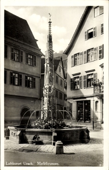 Postcard Bad Urach in the Swabian Alb Württemberg, market fountain