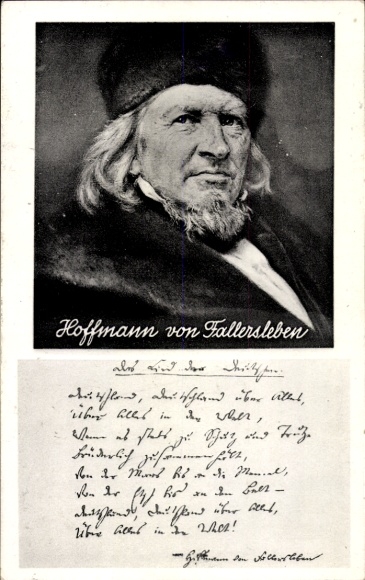 Postcard Fallersleben Wolfsburg in Lower Saxony, Hoffmann von poem: The Song of the Germans