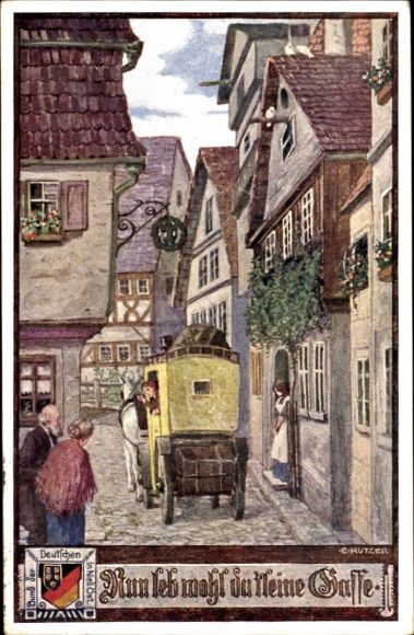 Artist Postcard Kutzer, Ernst, Farewell, little alley, stagecoach