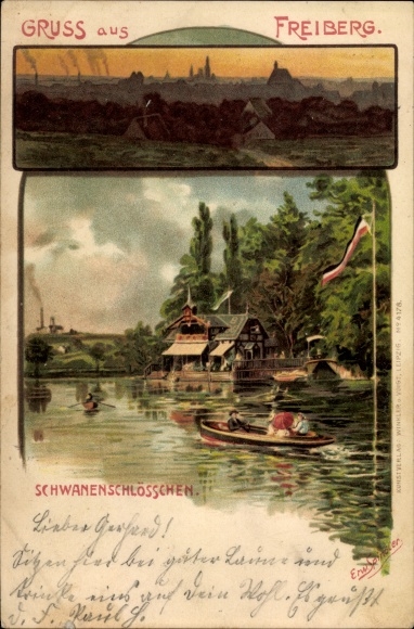 Artist Chromo-Litho Spindler, Erwin, Freiberg in Saxony, Inn Schwanenschlösschen, long shot
