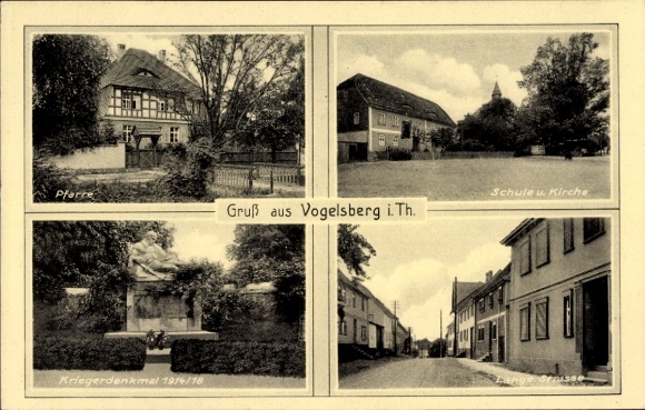 Vogelsberg Memorial in Thuringia, Lange Straße, school, church, parish, war memorial