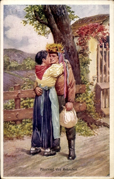 Künstler Ak Abschied des Rekruten, Rotes Kreuz, Kriegsfürsorge, I. WK