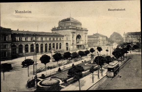 Ak Mannheim in Baden, Hauptbahnhof, Straßenbahn