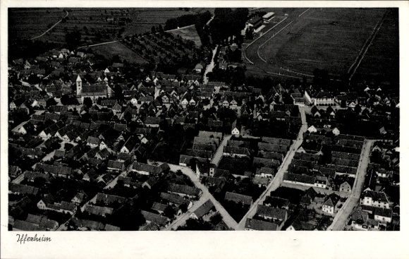 Postcard Iffezheim am Rhein, aerial photograph