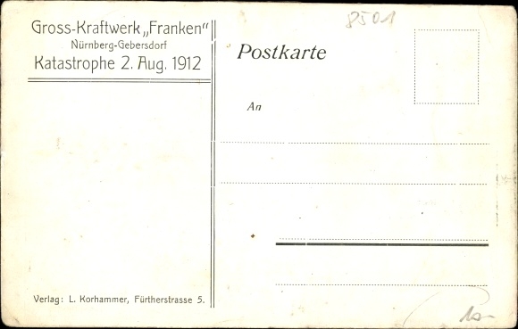 PC Gebersdorf Nuremberg in Central Franconia, large power plant in Franconia, catastrophe August 2nd, 1912