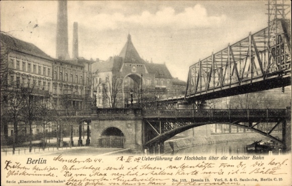 Postcard Berlin, overpass of the elevated railway over the Anhalter Bahn