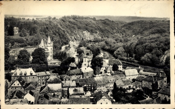Postcard Durbuy Wallonia Luxembourg, panorama of Ardennes, smallest town in the world
