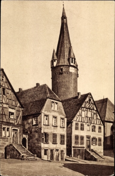 Postcard Ottweiler in the Neunkirchen district of Saarland, houses with an old tower