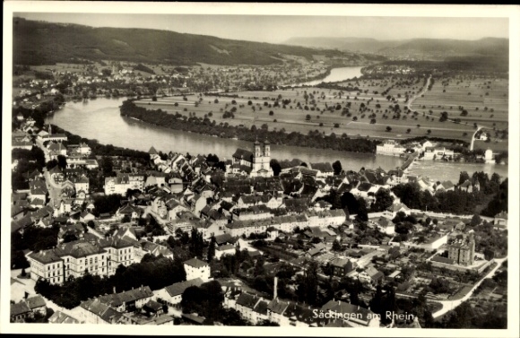 Postcard Bad Säckingen on the High Rhine, aerial photograph