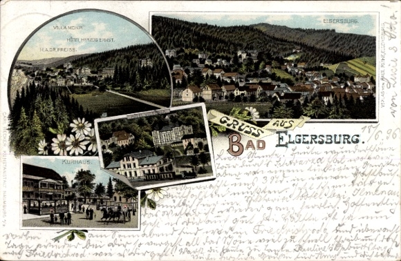 Postcard Elgersburg in Thuringia, villas, spa house, mountains, view, greetings from Bad Elgersburg