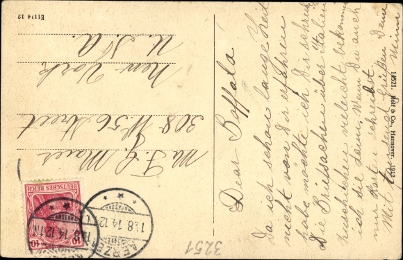 Postcard Aerzen im Weserbergland, church, school, main street