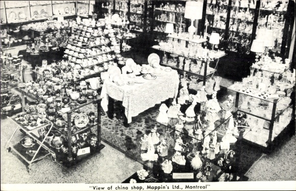 Postcard Montreal Québec Canada, view of a porcelain shop, Mappin's Ltd., many porcelain pieces