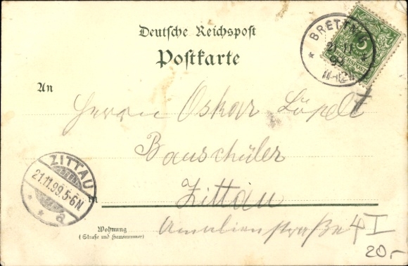 Chromo-Litho Bretnig Hauswalde Großröhrsdorf in Saxony, church, school, inn